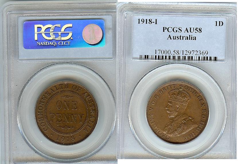 Australian Penny 1918 PCGS AU58